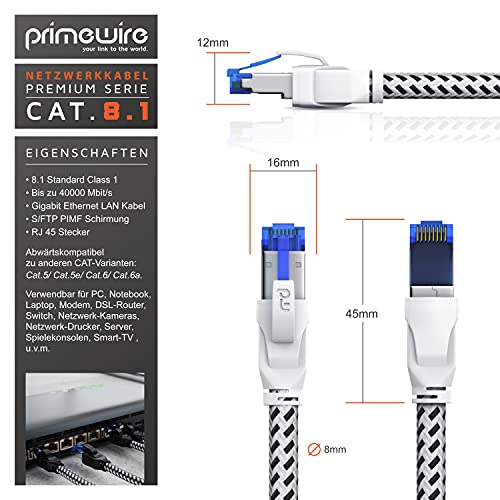 Csl – 50 Ft Cat 8 Ethernet Cable - 40 Gbits High Speed Lan Network - Cotton Braided Patch Cable - Heavy Duty S/Ftp Pimf Shielding & Rj45 Connector - Cat8.1 For Router, Gaming - Suitable Cat 6 Cat 7 #TOP1