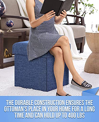 Image of AR Mall 15 Inches Storage Ottoman Cube, Foldable Storage Boxes Footrest Step Stool, Padded Seat for Dorm Living Room Laundry Storage Space, Bed Storage Seat, Toys Storage (38X38X38 CM) (Blue)