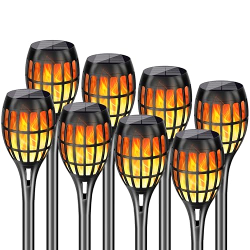 Ollivage 8 Pack Led Solar Torch Light with Flickering Flame Outdoor Waterproof Solar Flame Torch Garden Lights for Outside Yard Pathway Decoration