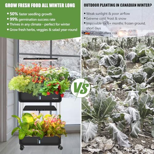 Système de culture hydroponique DRYADES à 44 dosettes, jardin intérieur double couche avec lampe de croissance à DEL à spectre complet, 2 réservoirs d'eau de 13,3 L, hauteur et angle réglables, kits – Image 4