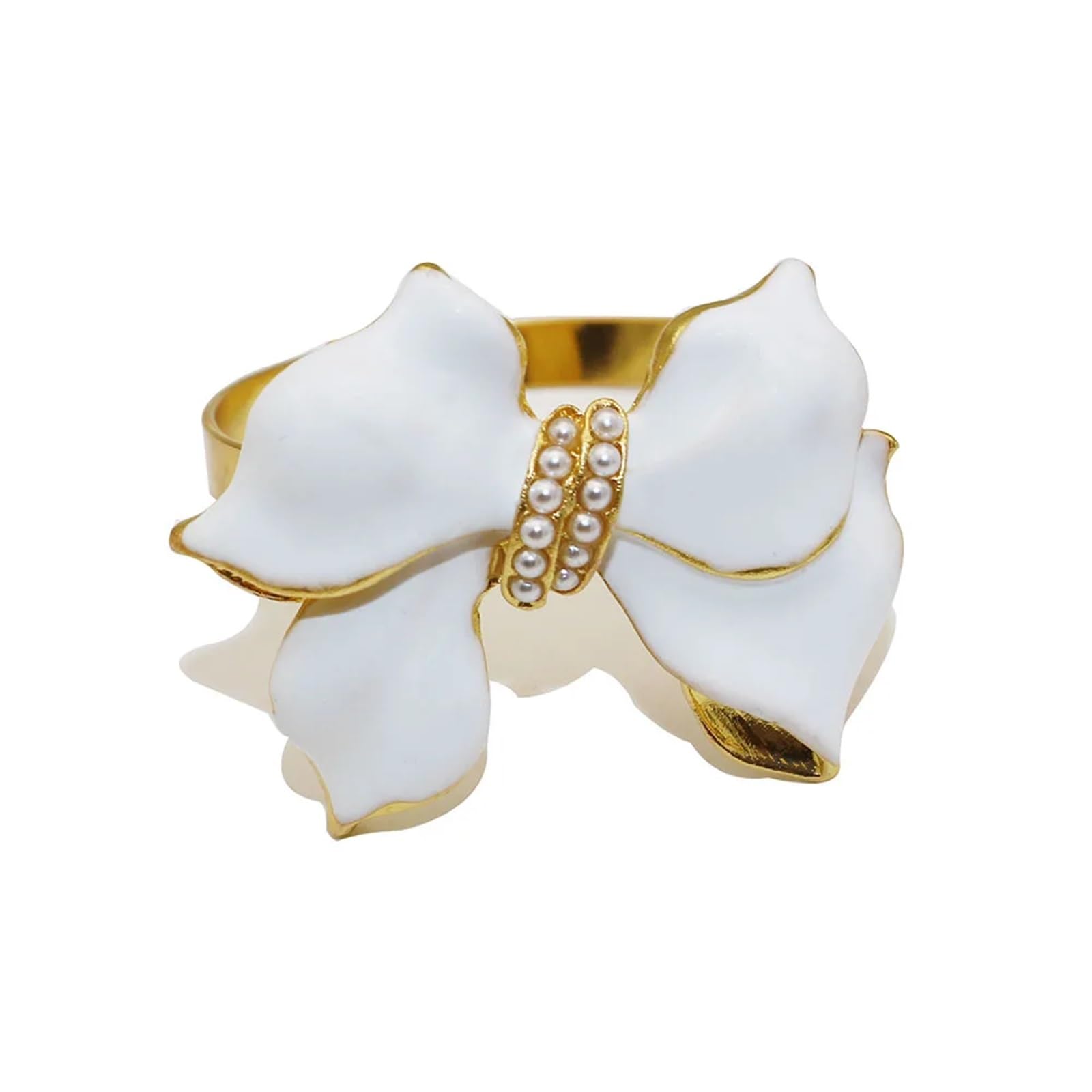 Usohjz White 12Pcs Bow Napkin Ring Bowknot Pearl Holder Buckle