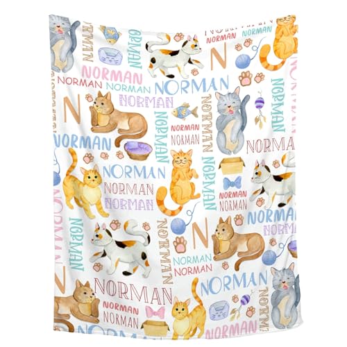 Personalized Baby Blanket for Girls Boys Cat Custom Baby Blanket with Name Swaddle Blanket for Toddlers Infants Kids Shower Newborns Nursery Stroller Crib Decor Throw Birthday Gift