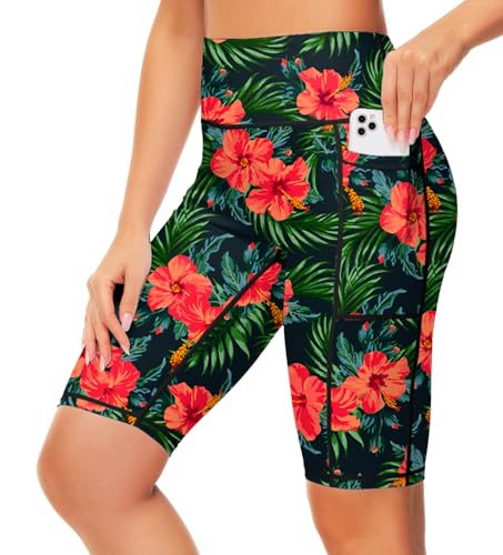 Image of AOBUTE Womens 9 inch /10 inch /11 inch Long Swim Board Shorts High Waisted UPF 50+ Biker Shorts with Pockets