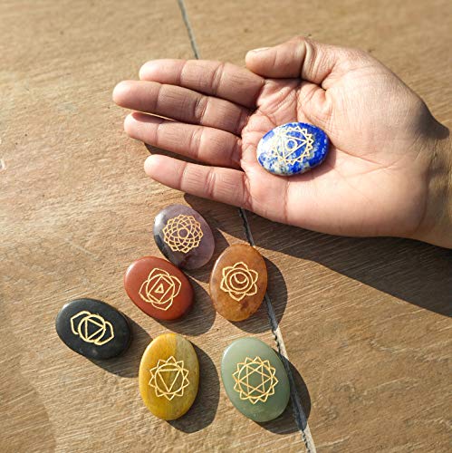 Wonder Care 7 Chakra stones set Reiki healing engraved palm worry pocket stone stress anxiety relief chakra balancing crystal Stable Mind Meditation Aid Yoga - Image 4