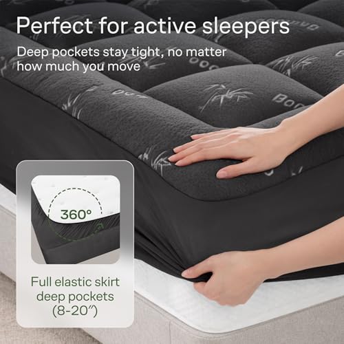 Image of Niagara Ultra Soft Full Size Mattress Topper - Viscose Made from Bamboo Pillow Top Mattress Pad for Back Pain Relief - Naturally Cooling for Hot Sleepers, fits 6-18 inch Mattress, 600GSM, Dark Gray
