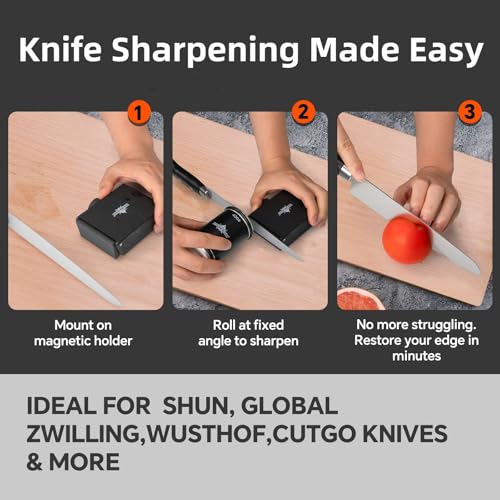 Image of The Innovative Knife Sharpener - Patented Multi-Angle Premium Rolling Knife Sharpener with Extra Replacement Head for Chef's, Fruit, and All Steel Knives (Black)