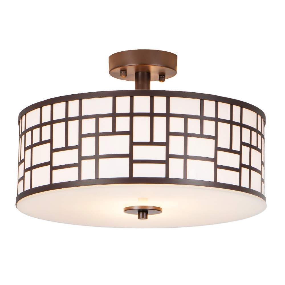 2 Lights Oil Rubbed Bronze Finished Outdoor/Indoor Metal Hanging Fixture Lighting Flush Mount Ceiling Light,Ceiling Lamp(Diameter 16")