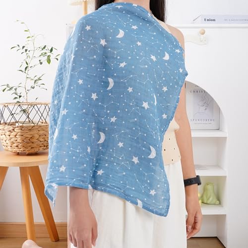 Image of Muslin Swaddle for Baby, 3 Pack, Floral and Solid Patterns (Blue)