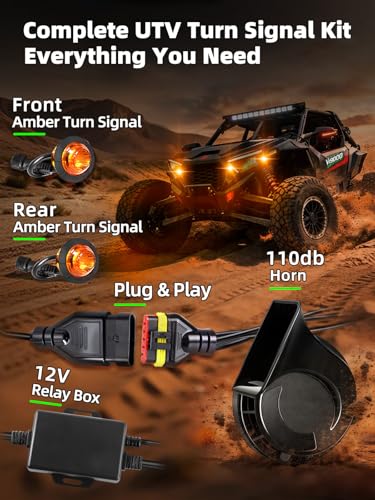 Image of UTV Turn Signal Kit, Pre-Wired, Plug and Play Universal Street Legal UTV Blinker Kits with Rocker Switch, Hazard Light, 110dB Horn, Compatible with Polaris, Can-Am - 8Pods Amber Lights