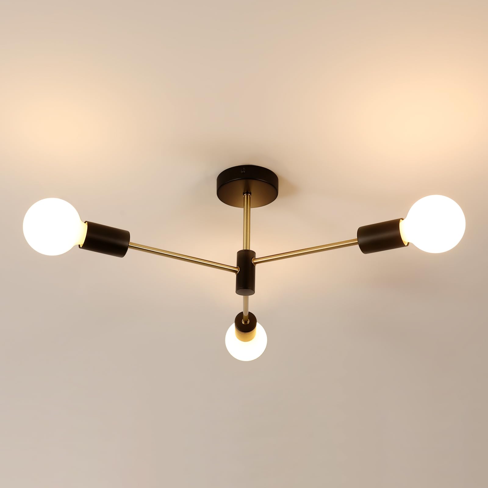 Lustre Plafonnier Industriel Vintage Sputnik 6 Lumières - Métal Et Bois, Noir, Bras Réglables, Ampoules E27 Non Incluses
