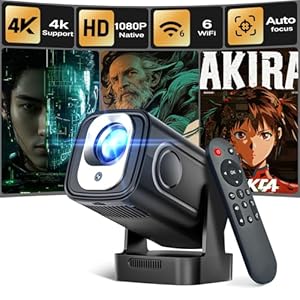 Alwtniet Mini Projector 4K met Native 1080P, Draagbare Projector met Android, Autofocus & Keystone-correctie, WiFi 6 & Bluetooth 5.4, 5W Luidspreker, 180° Rotatie, Projector voor Slaapkamer HY310