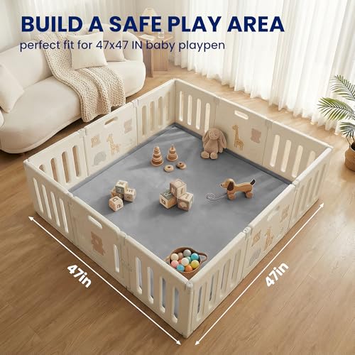 Image of Huloo Sleep Ultra Soft Baby Play Mat for Floor,47x47 Playpen Mat(Dark Grey) | 1.3 inch Thick Tummy Time Mat,Non-Toxic Certified Water Repellent Velvet for Toddler,Infant,Non-Slip Backing Safe for Crawling