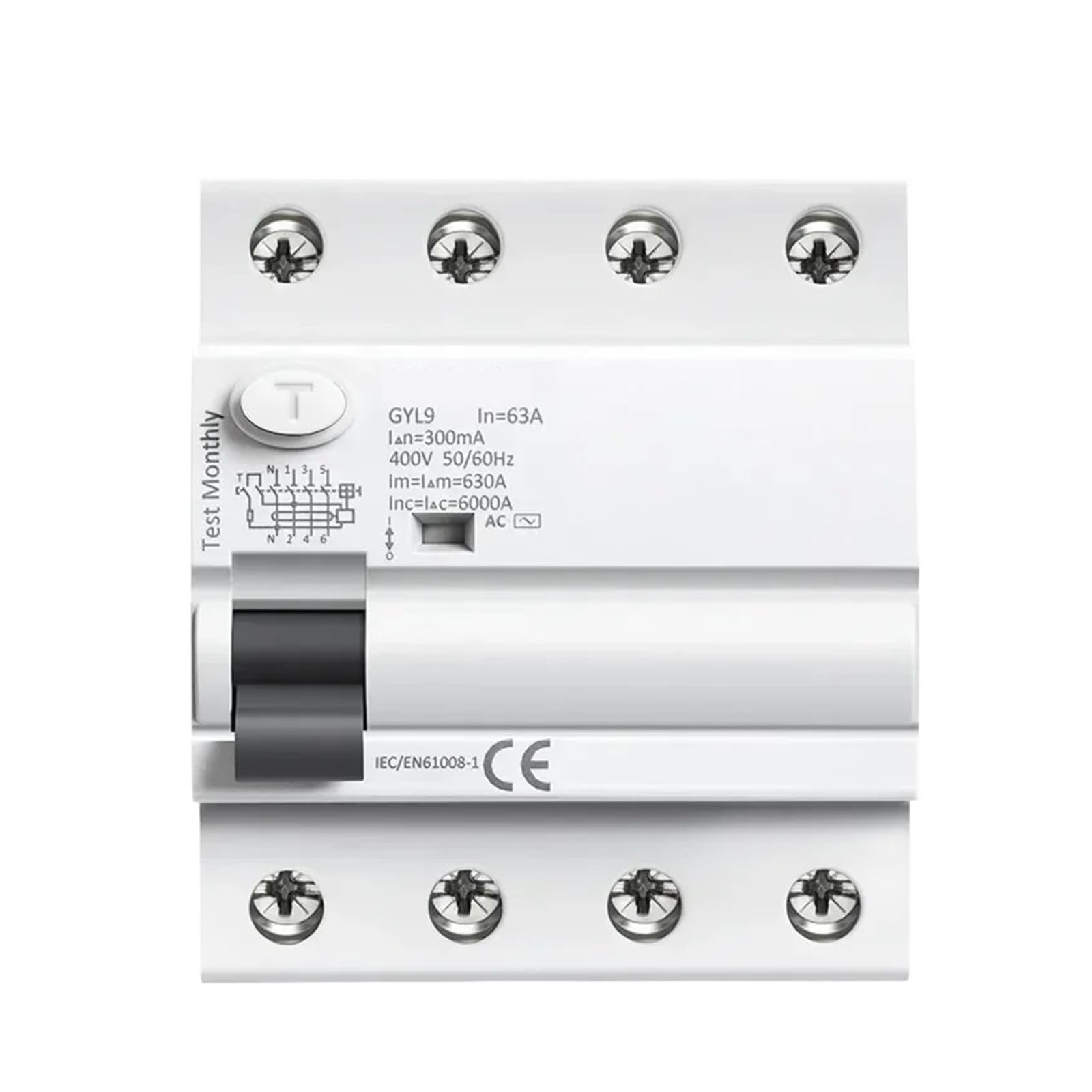PVTLCYBI GYL9 AC Residual Current Circuit Breaker Differential Breaker Switch 4P 40A 63A 100A(4P 40A,300mA(0.3A))