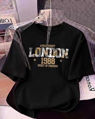 Image of AUSK Women's Oversized London 1988 Graphic Printed T-Shirt | Half Sleeve Round Neck Casual Loose Fit Streetwear Tee | Ideal for Summer Wear, Travel, Vacations, Holidays