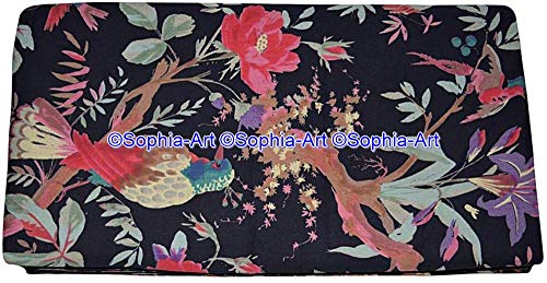 Image of Indian Hand-Block Printed Jaipuri Print Tropical Paisley Floral Ethnic Sanganer Kurti Print Cotton Fabric (Black Bird, 3 Yards)