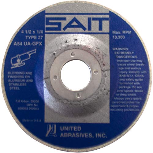 United Abrasives SAIT 29208 4-1/2x1/4x7/8 A54 Cotton Fiber UA-GFX Latex Bond Type 27 Blending Wheel, 10 Pack