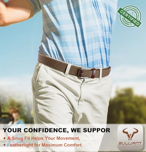 Image of BULLIANT Men's Woven Braided Stretch Web Golf Belt 1 3 /8 inch-Gift Boxed