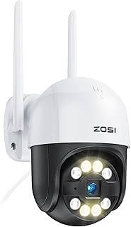ZOSI 1080P Security Camera Outdoor Wireless WiFi Pan/Tilt CCTV Camera,2MP PTZ IP Camera, Person Vehicle Detection, Smart Light Siren Alarm, Color Night Vision,2-Way Audio, Work with Alexa