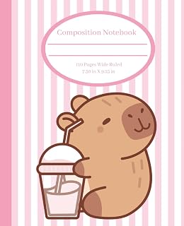 Cute Composition Notebook: Capybara Drinking, Wide Ruled, 7.50in x 9.25in, 110 pages