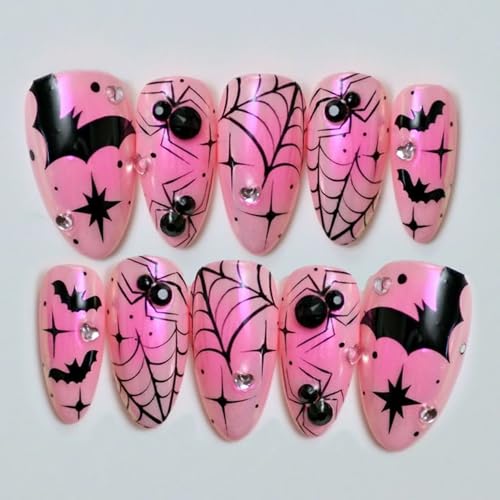 30Pcs Cute Halloween Press on Nails Medium Almond Fake Nails