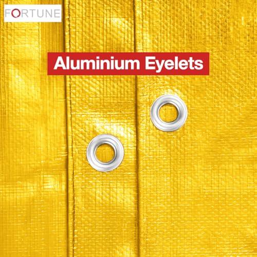 Image of FORTUNE Tarpaulin Sheet Waterproof (12Ft x 9Ft) with 170 GSM, Virgin Material, UV Resistant,Aluminum Eyelets - Laminated, Heavy Duty Tadpatri, Tarpaulin Plastic Sheet for Covering (Yellow)