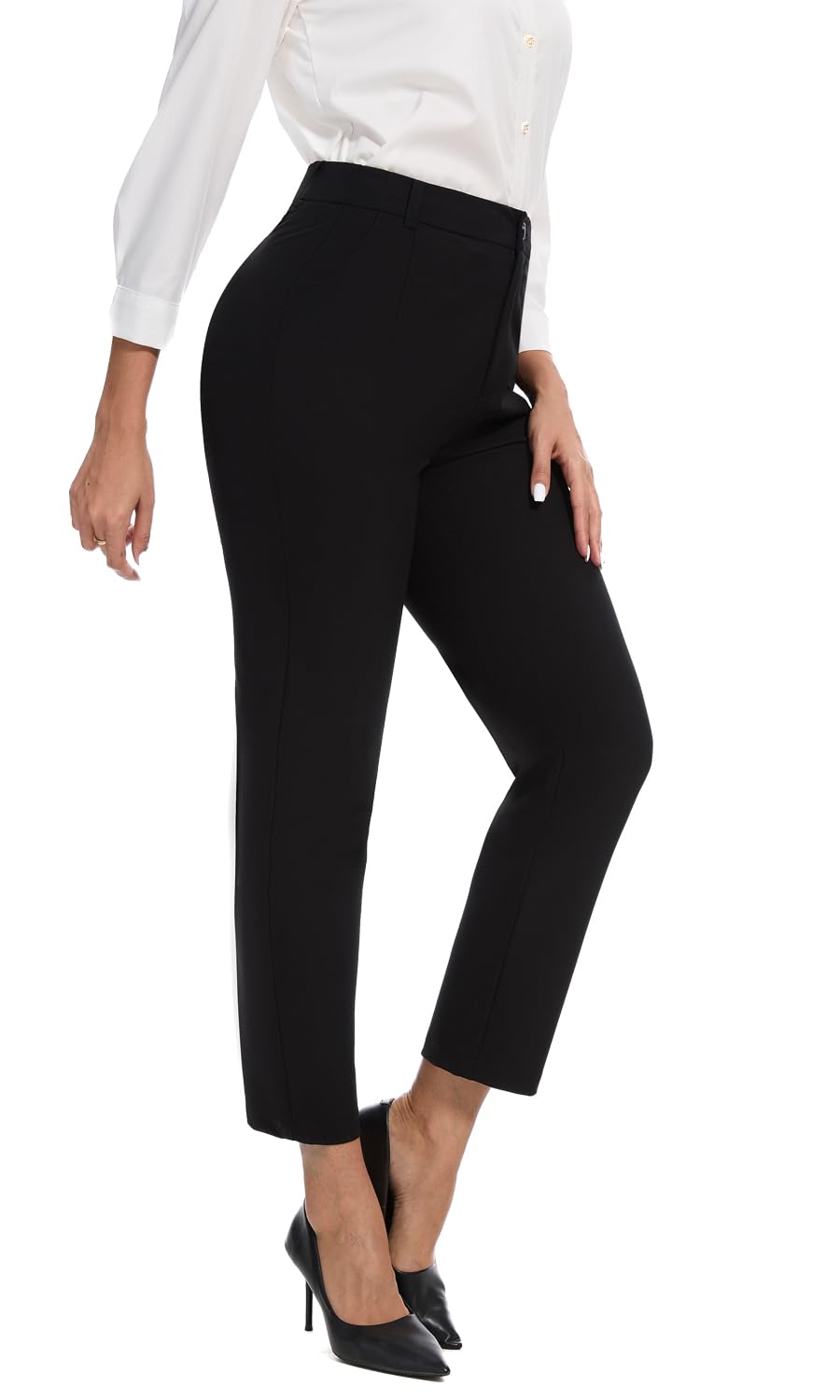 Womens High Waisted Dress Pants Straight Leg Business Trousers with Pockets Stretch Fabric for Office Work Casual