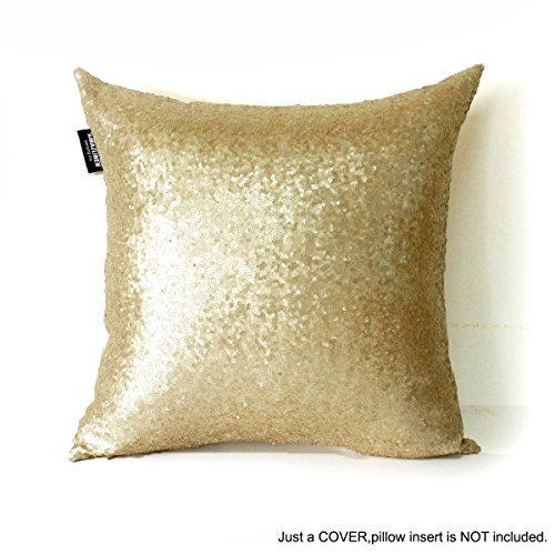 AMAZLINEN(TM Decorative Glitzy Sequin & Comfy Satin Knit Throw Pillow Cover 18 x 18 Pillow Covers,Hidden Zipper Design(Champagne Gold)