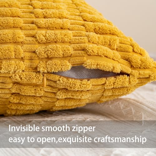 Image of Aegero Pack of 2 Corduroy Decorative Throw Pillow Covers 24x24 Inch, Yellow
