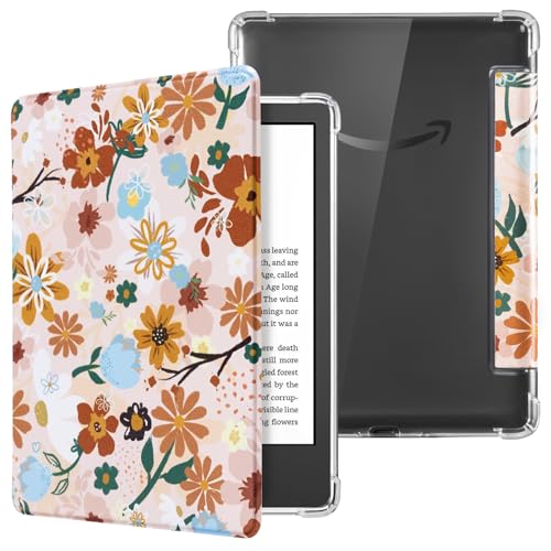 Custodia per Kindle 11° generazione 2024 e 2022 e-reader modello n. retro trasparente con funzione di fiori che si illuminano