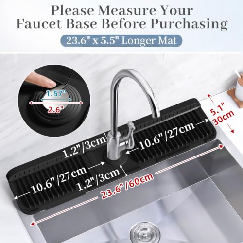 Image of PoYang 24 inch Faucet Mat for Kitchen Sink Splash Guard, 7 Slope Silicone Sink Water Splash Guard for Kitchen Sink Area with Snap Button, Longer Sink Protectors for kitchen Sink Sponge Holder, Black