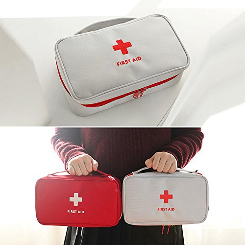 Image of Portable First Aid Bag Medical Carrying Handbag with Compartment Empty Zipper Emergency Pouch for Home Travel Camp Hiking Small Medicine Packet Organizer Kit with Handle Survival Storage Case 1 Pack