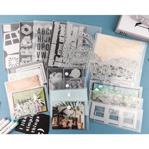 Image of Briartw 50 Pack Storage Envelopes,Clear 6.4x6.4 Resealable Plastic Envelopes Pockets for Cutting Dies Stencil Crafts Organizer Holder,Storage Bag for Clear Stamp,Die Cuts,Scrapbook Paper,Photos
