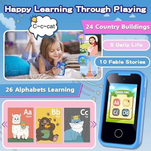 Image of Kids Phone Toy for Boys Girls, Touchscreen Phone with Camera, Music, Games | Children Toy Phone with Video Recording, 8GB Card, Portable Learning Toddler Phone for Ages 3-8 Kids Christmas Birthday Gift