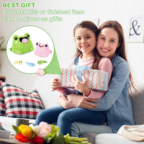 Image of StryWiin Crochet Kit for Beginners, Frog Family Crochet Animal Kit with Step-by-Step Video Tutorials, DIY Beginner Crochet Kit for Adults, Ideal for Birthday and Holiday Gifts