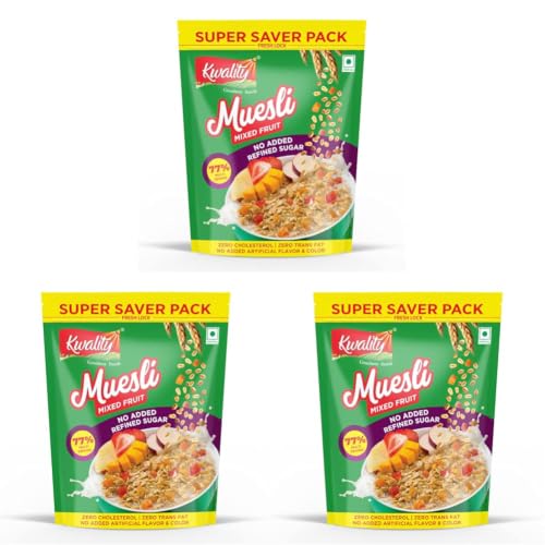Image of Kwality Muesli Mixed Fruit Super Saver Pack 700 G | Mixed Fruit | Zero Cholesterol & Trans Fat | No Added Refined Sugar | Healthy Food & Breakfast Cereal (Pack of 3)