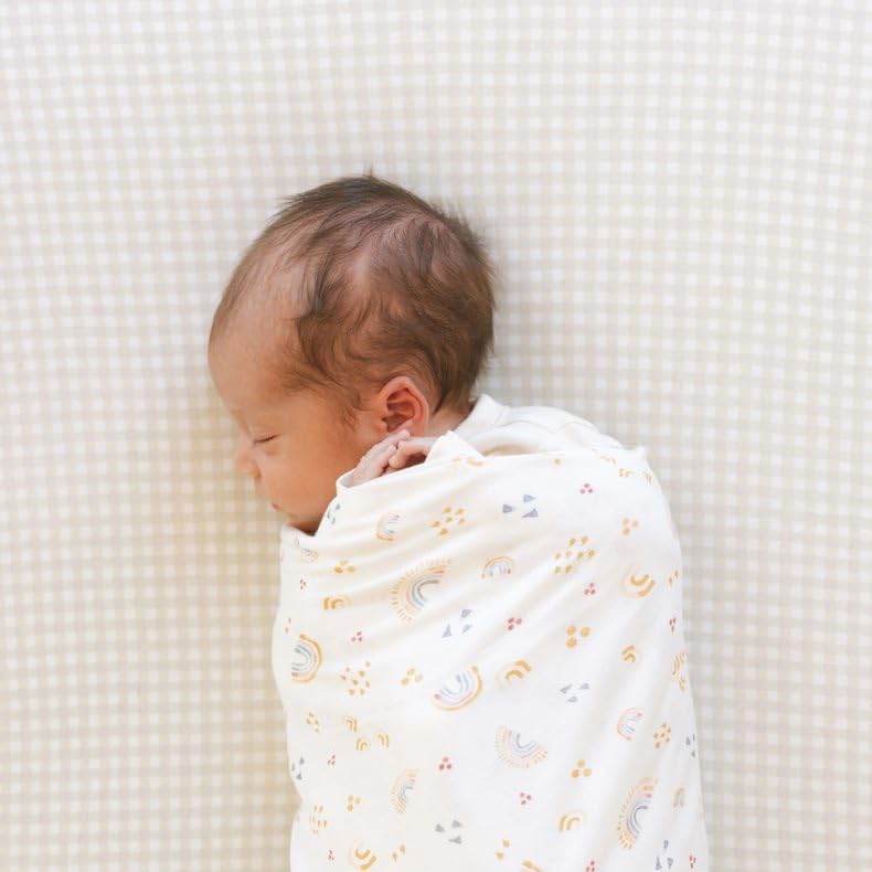Image of Little Unicorn Premium Stretch Knit Crib Sheet |Super Soft with Optimal Stretch (Tan Gingham)
