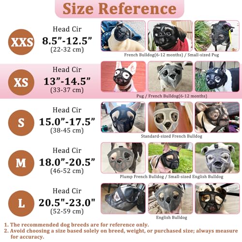 Image of Mayerzon Short Snout Dog Muzzle for French Bulldog with Full Pant Design to Prevent Eating Biting, Soft Mesh Dog Muzzle for Shih Tzu Pug English Bulldog for Grooming Walking, Allow to Drink and Feed