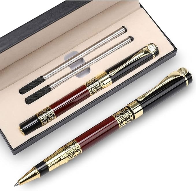 IWTEIPAN Luxury Ballpoint Pen, Business Pens, Ball Pen Gift Set, for Men Women Professional Executive Office Classy Gift Box, Ballpoint Black Refill Line Width 0.5mm (Red)