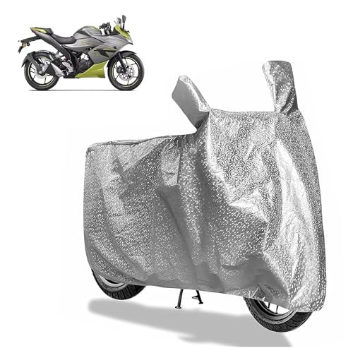 Image of Sulfar Bike Cover for Suzuki Gixxer 150 (Standard /SF (Faired)) | Waterproof, Dustproof & UV Protected | All Weather Two Wheeler Cover (Silver) New 2026 Variants