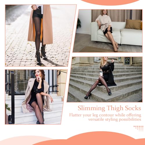 3 Pairs Women Thigh High Stockings, Anti-Slip Silicone Sheer Tights Lace Stocking Tights Silky Pantyhose for Women and Girls4