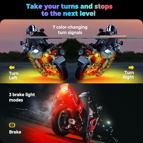 Image of 8PCS Motorcycle Led Underglow Kit with Brake Turn Signal, Motorcycle RGB Lights with DITRIO APP /RF Remote Control, Dual Zone,12V Waterproof Pixelglow Effects for Motorcycles, Golf Carts,UTVs, Boats