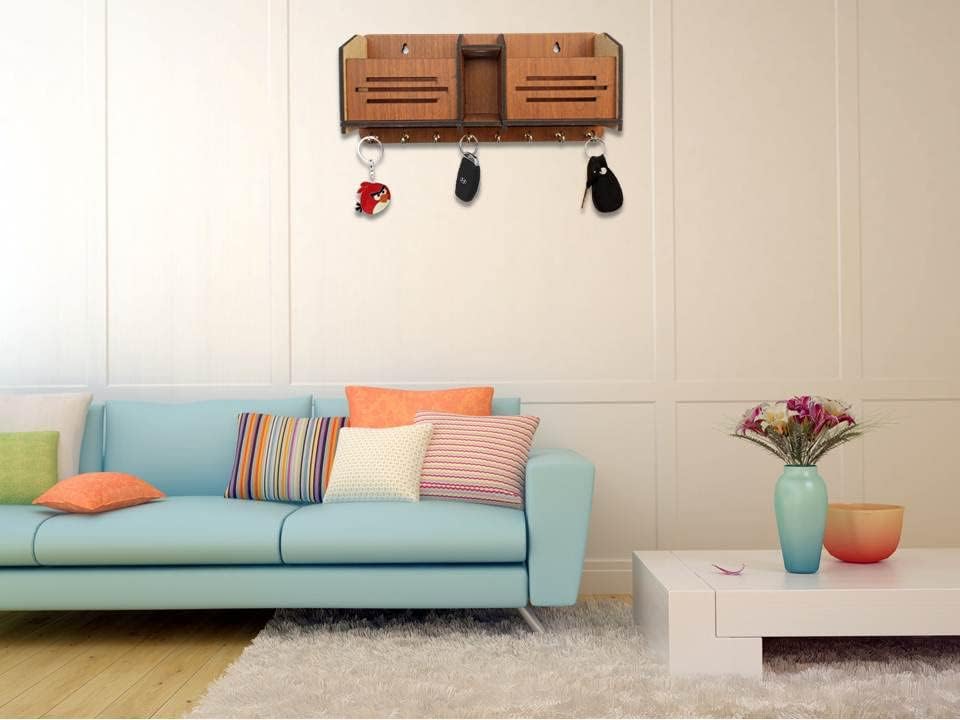 Image of Wooden Key Holder for Home MDF Wood Wall Mounted Designer Key Holders for Wall Decor Keys Hanger Stylish Mobile Stand Key Organizer for Home Decor and Office Decor Keychain Hanger