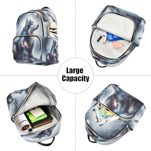 Image of ALAZA Wolf Galaxy Nebula Landscape Women Backpack Purse Ladies Fashion Shoulder Bag Daypack Travel Bag 10L