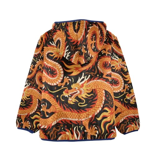 Dragon Pattern Print on Fabric Toddler Fleece Jacket Girl Boys Hooded Fleece Jacket Coat Warm Outwear Zip-up 3-10T2