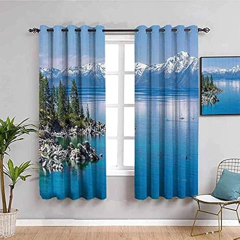 WXhGY 3D blackout curtains for bedroom Blue snow-capped mountains lake scenery 80.70x64.96 inch Super Soft Waterproof Blackout Noise Reduc Living Room Children Bedroom Home Decor Cover