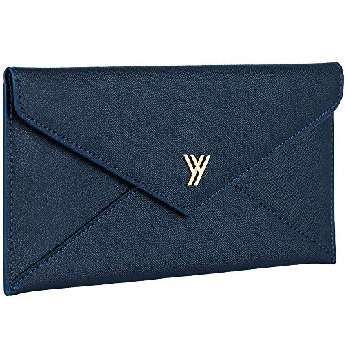 YBONNE Women's Long Wallet RFID Blocking Envelope Purse, Made of Genuine Leather (Dark Blue)