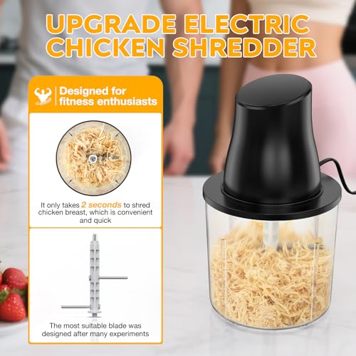 TURNRISE Electric Chicken Shredder Tool: 250W Multifunctional Press-to-Operate Meat Shredder Tool with Large Capacity - Meat Grinder for Chicken Breast, Meats, Fruits, Vegetables, Nuts (Black)