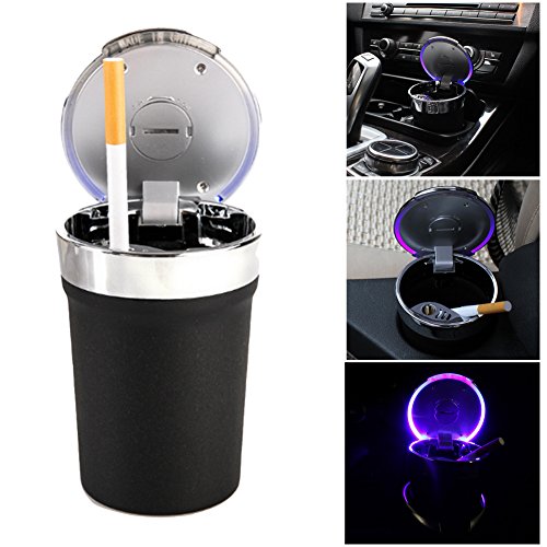 Auto LED Aschenbecher, Aschenbecher mit Deckel Tragbare Auto Rauchfreien Stand Zylinder Cup Holder Zigarette Aschenbecher Schwarz