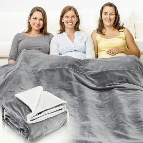 Preboun 86.6 x 86.6 Inch Large Faraday Blanket for Protection Pregnant Babies, Emf Blocker Blanket for 5 g, Bluetooth, Phone Towers, Two Sides Using for Beds Couches Travel (Flannel, Grey)