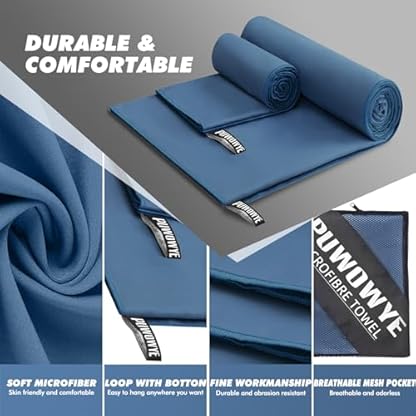 PUWOWYE Mikrofaser Handtuch 2er Set, 160x80cm Groß Badetuch + 80x40cm Klein Handtuch, Schnelltrocknend Mikrofaser Handtücher Set für Sport, Fitness, Sauna, Strand, Reise und Outdoor – Bild 7